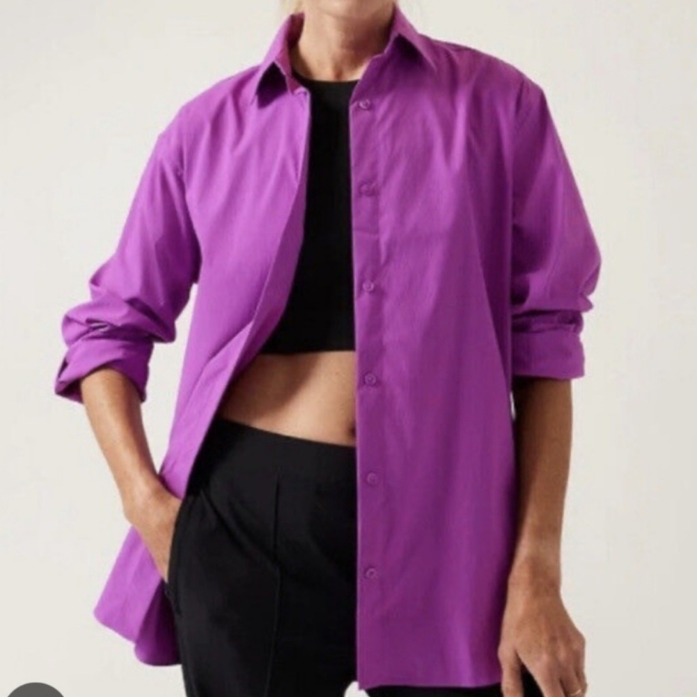 Athleta Oversized Poplin Shirt Purple, Size XXS